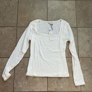 White Ribbed Long Sleeve Top
